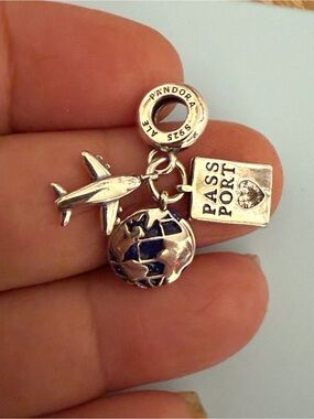 Pandora Silver Travel Charm Trio with Globe, Airplane & Passport